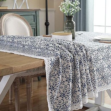 Floral Lace Tablecloth, Cotton-Linen, Baroque Bohemian, Decorative