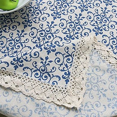Floral Lace Tablecloth, Cotton-Linen, Baroque Bohemian, Decorative