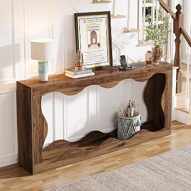 Farmhouse Entryway Console Table, 2-Tier Sofa Table with Storage Shelf