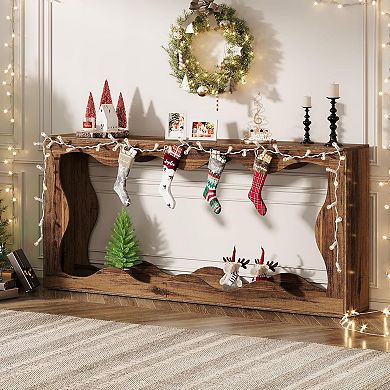 Farmhouse Entryway Console Table, 2-Tier Sofa Table with Storage Shelf