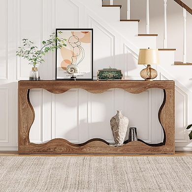 Farmhouse Entryway Console Table, 2-Tier Sofa Table with Storage Shelf