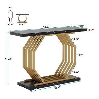 Contemporary 39" Console Table, Faux Marble Top with Metal Frame for Foyer or Behind Couch