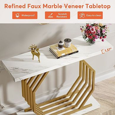 Contemporary 39" Console Table, Faux Marble Top with Metal Frame for Foyer or Behind Couch