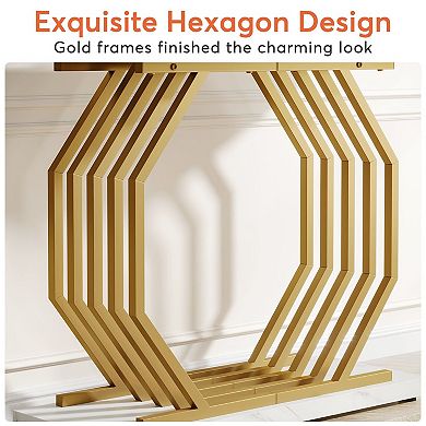 Contemporary 39" Console Table, Faux Marble Top with Metal Frame for Foyer or Behind Couch