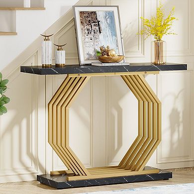 Contemporary 39" Console Table, Faux Marble Top with Metal Frame for Foyer or Behind Couch