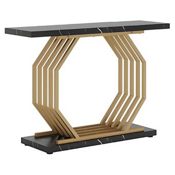 Contemporary 39" Console Table, Faux Marble Top with Metal Frame for Foyer or Behind Couch