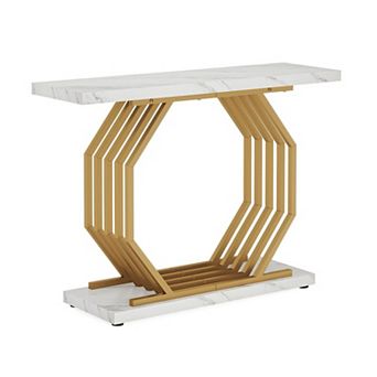 Contemporary 39" Console Table, Faux Marble Top with Metal Frame for Foyer or Behind Couch
