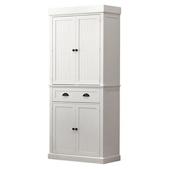 Tall Storage Cabinet with LED Light, Adjustable Shelves and Pull Drawer