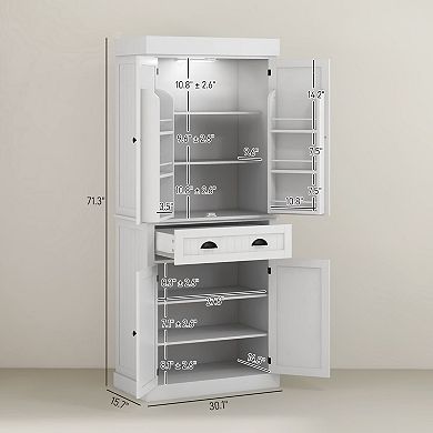 Tall Storage Cabinet with LED Light, Adjustable Shelves and Pull Drawer