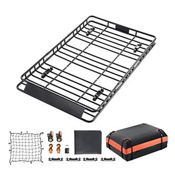 Universal Roof Rack Cargo Basket with Waterproof Bag Net Straps and Lock