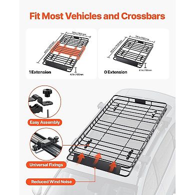 Universal Roof Rack Cargo Basket with Waterproof Bag Net Straps and Lock