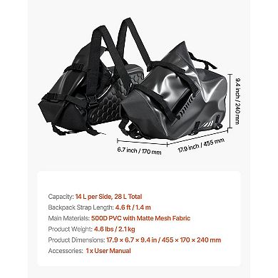 Motorcycle Saddlebag with Rain Cover and Convertible Crossbody