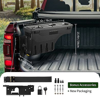 Truck Bed Wheel Well Storage Box Swing Out Design with Lockable Lid