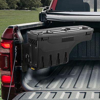 Truck Bed Wheel Well Storage Box Swing Out Design with Lockable Lid