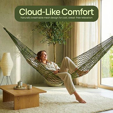 Portable Lightweight Rope Hammock with Hanging Cords & Carry Bag Indoor & Outdoor, Net Hammock