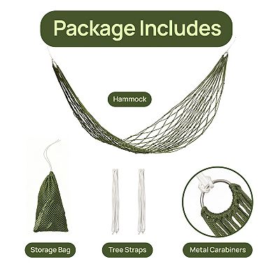 Portable Lightweight Rope Hammock with Hanging Cords & Carry Bag Indoor & Outdoor, Net Hammock