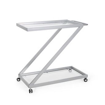 Z-Frame Bar Cart with Glass Shelves and Rolling Locking Casters