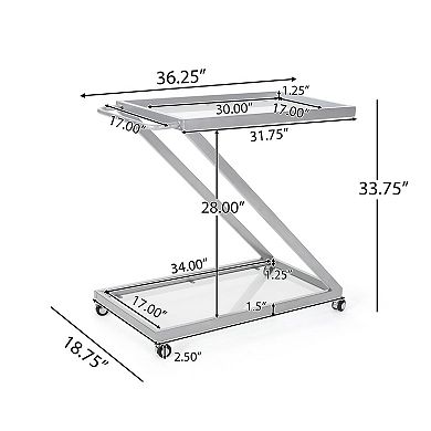 Z-Frame Bar Cart with Glass Shelves and Rolling Locking Casters