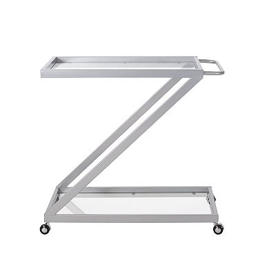 Z-Frame Bar Cart with Glass Shelves and Rolling Locking Casters