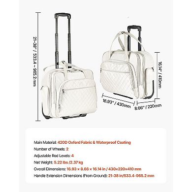 Rolling Laptop Briefcase with Water-Resistant Oxford Fabric and Adjustable Handle