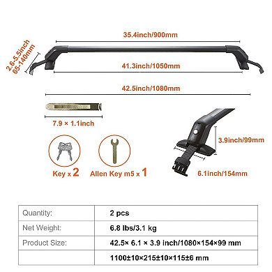 Set of 2 Aluminum Roof Rack Crossbars with Anti-Theft Lock