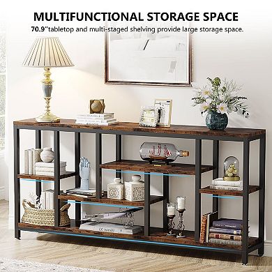 Extra Long Sofa Table 70.9" Industrial Console with Shelving for Entryway or Living Room