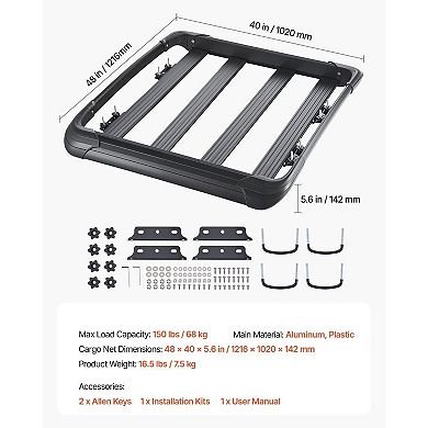 Universal Roof Rack Cargo Basket Lightweight Aluminum Carrier for Travel Gear