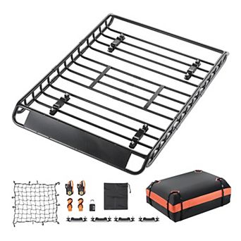 Roof Rack Cargo Carrier Adjustable Steel Basket with Cargo Bag Net and Straps