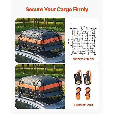 Roof Rack Cargo Carrier Adjustable Steel Basket with Cargo Bag Net and Straps