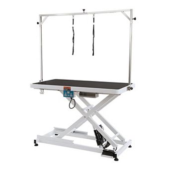 Electric Height Adjustable Pet Grooming Table for Medium Pets with Wide Top and Tool Hooks