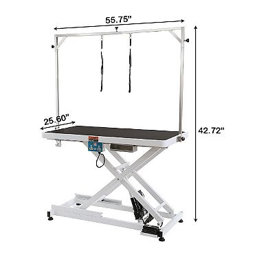 Electric Height Adjustable Pet Grooming Table for Medium Pets with Wide Top and Tool Hooks
