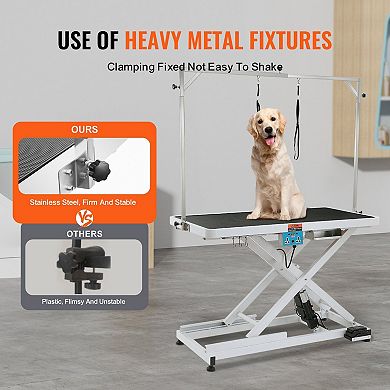 Electric Height Adjustable Pet Grooming Table for Medium Pets with Wide Top and Tool Hooks