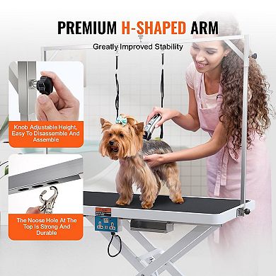 Electric Height Adjustable Pet Grooming Table for Medium Pets with Wide Top and Tool Hooks