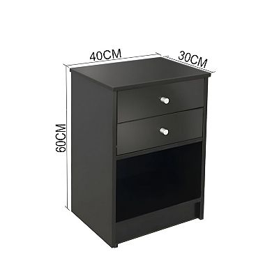 2-Drawer Nightstand with Open Shelf, Bedside Table for Bedroom or Guest Room