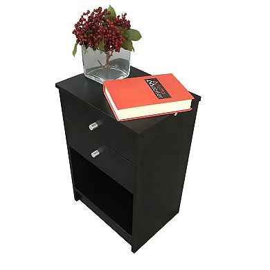 2-Drawer Nightstand with Open Shelf, Bedside Table for Bedroom or Guest Room