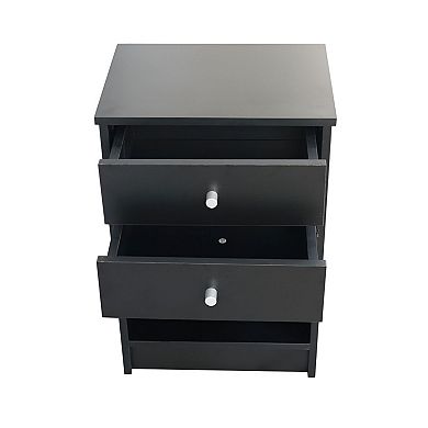 2-Drawer Nightstand with Open Shelf, Bedside Table for Bedroom or Guest Room
