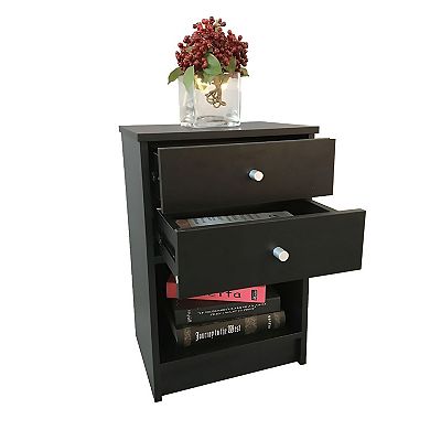 2-Drawer Nightstand with Open Shelf, Bedside Table for Bedroom or Guest Room