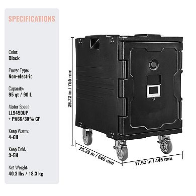 Front-Load Insulated Food Carrier Hot and Cold Storage with Wheels