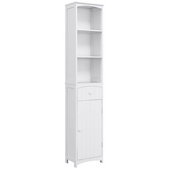Bathroom Storage Cabinet with 3 Open Shelves, Drawer and Door