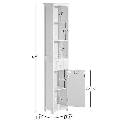 Bathroom Storage Cabinet with 3 Open Shelves, Drawer and Door