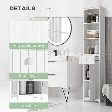 Bathroom Storage Cabinet with 3 Open Shelves, Drawer and Door