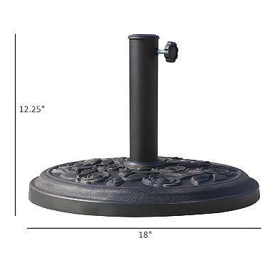 Patio Umbrella Base Stand, Round Polyresin, Fits 1.5" and 1.89" Poles