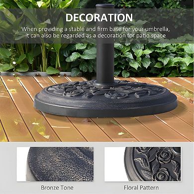 Patio Umbrella Base Stand, Round Polyresin, Fits 1.5" and 1.89" Poles