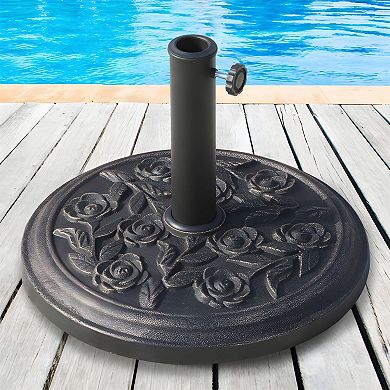 Patio Umbrella Base Stand, Round Polyresin, Fits 1.5" and 1.89" Poles