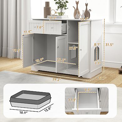 PawHut Cat Litter Box Enclosure w/ Storage, Anti-tip Kit, 39inch x 18inch x 31.5inch