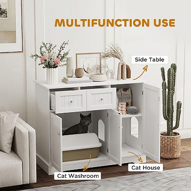 PawHut Cat Litter Box Enclosure w/ Storage, Anti-tip Kit, 39inch x 18inch x 31.5inch