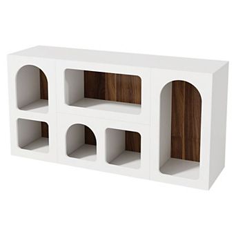 6-Cubby Console Table, Storage Sofa Table for Entryway, Living Room or Hallway