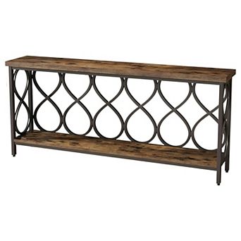 Extra Long Entryway Table with Open Shelf, Wood and Metal Sofa Table