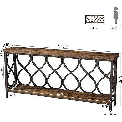Extra Long Entryway Table with Open Shelf, Wood and Metal Sofa Table
