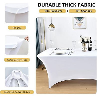 White Spandex Tablecloth, Wrinkle-Resistant, Stretch, Fitted, Durable